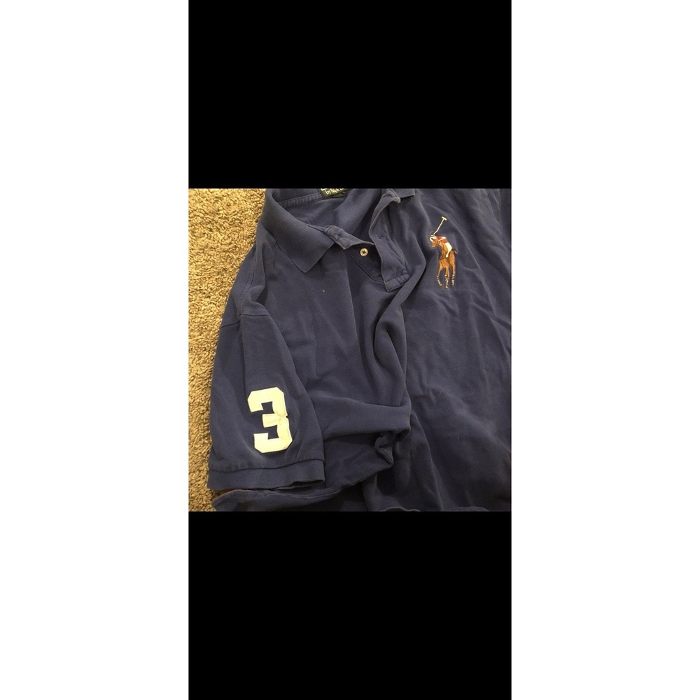 Vintage Ralph Lauren Polo Shirt Large L Custom Slim Blue BIG PONY  #3 Mens Rugby - Picture 2 of 2